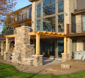 A beatiful outdoor living hardscape space designed and built by Cedar Works in west bloomfield, MI.